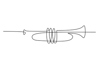 One line drawing of trumpet design. Classical jazz music instrument. Vector illustration simple continuous outline style.