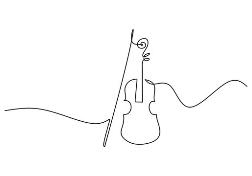 Violin one line art drawing. Music instrument object vector illustration. Hand drawn sketch continuous single outline. Classical string viola for melody playing.