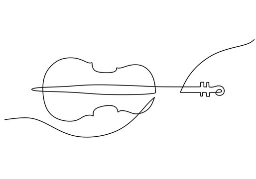 Violin one line art drawing. Music instrument object vector illustration. Hand drawn sketch continuous single outline. Classical string viola for melody playing.