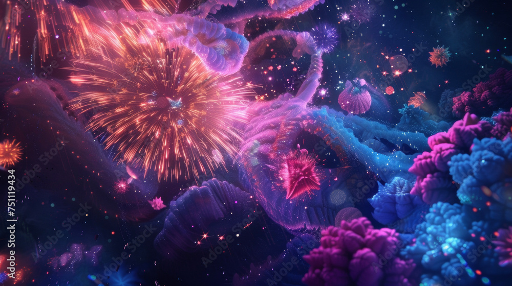 Poster dazzling fireworks and ling stars light up the night sky in these abstract backgrounds adding a touc