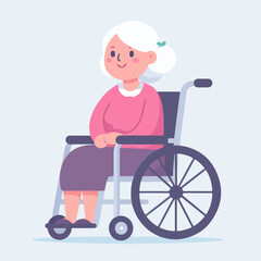 flat design illustration of grandma sitting in a wheelchair