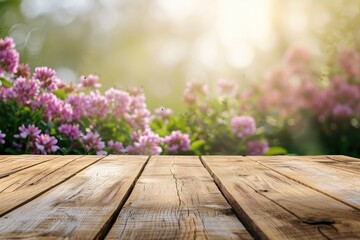 Spring or summer hardwood flooring background with Empty wooden table