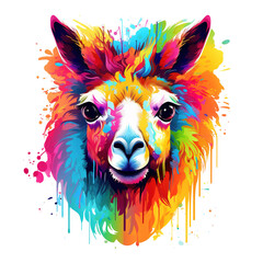 Fototapeta premium Llama head on a clean background, Png for Sublimation Printing, T-shirt Design Clipart, DTF DTG Printing, Wild Animals, Illustration, Generative AI.