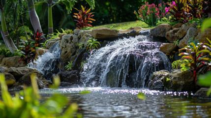 A bubbling waterfall with its soothing sound and refreshing mist reminding us of the healing power of nature.