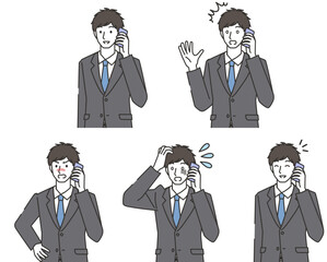 電話をする男性社員の表情セット
