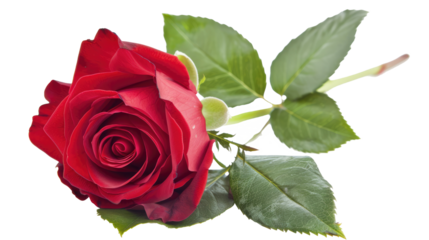 Closeup Fresh red rose on transparent background. Generative Ai