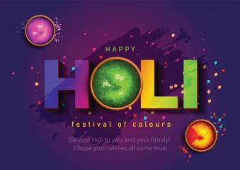 Gardinen happy Holi. Indian festival with color full pots. abstract vector illustration design. © Arun