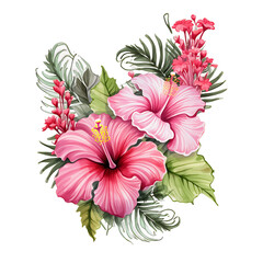 Elegant Watercolor Hibiscus Bouquet Clipart