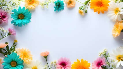 Fototapeta premium brightly-colored-flowers-adorning-a-delicate-frame-floating-against-a-minimalist-white-backdrop