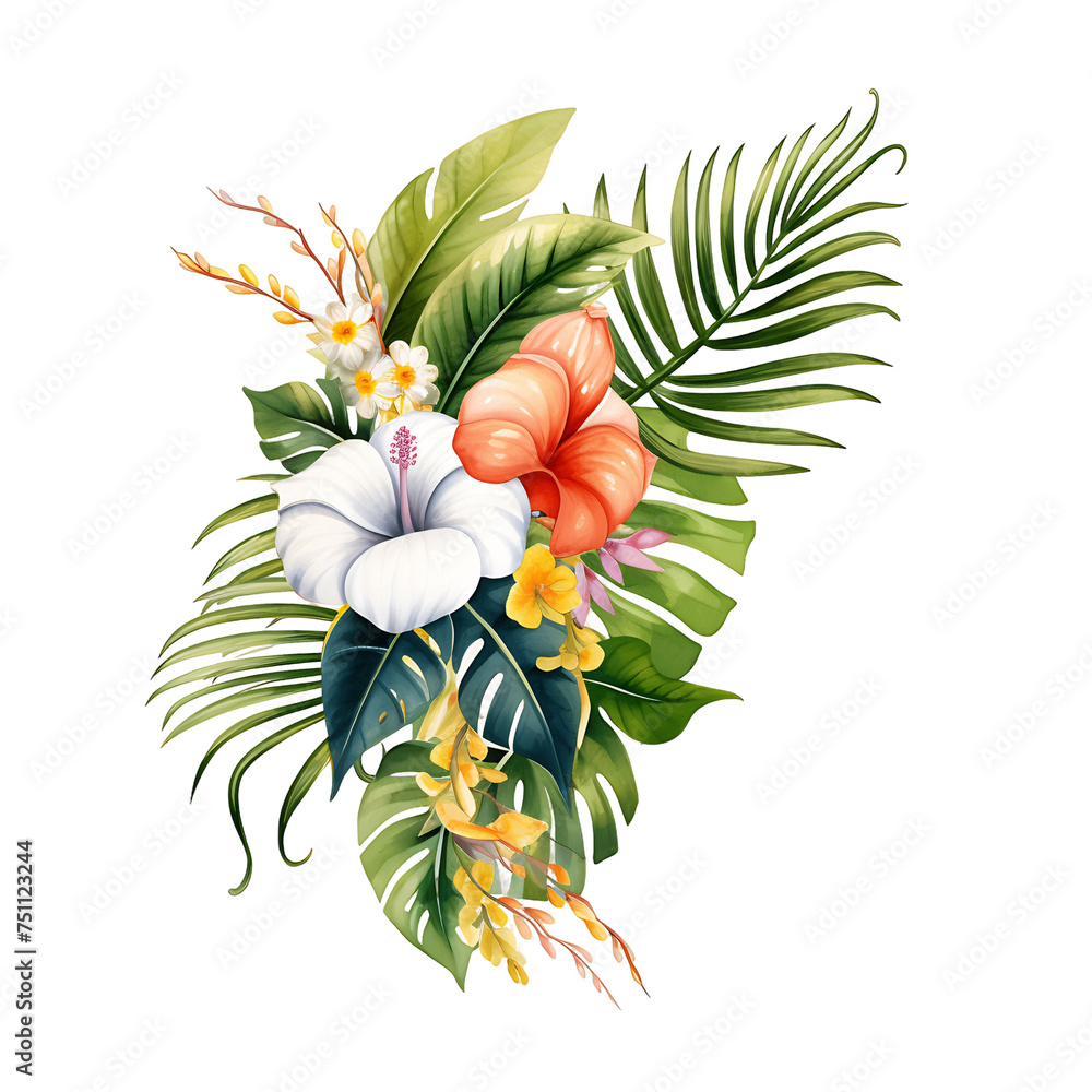 Wall mural radiant watercolor tropical bouquet clipart