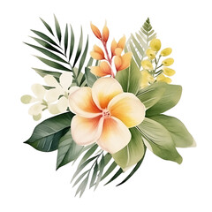 Dreamy Watercolor Illustration of Tropical Leaves and Flowers