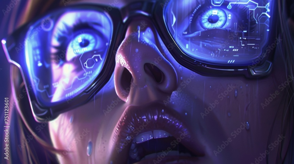 Aufkleber a closeup of a players face as they react to a gamechanging move on the screen. their mouth is sligh