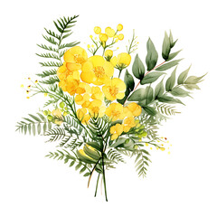 Subdued Mimosa Foliage Watercolor Illustration