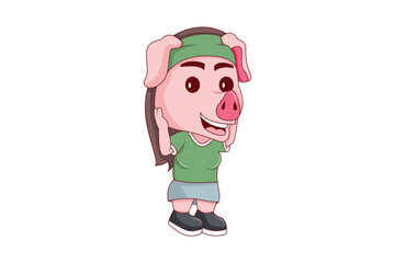 Cute Pig Character Design Illustration