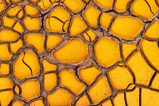 Cracked surface of dry ground in sunlight