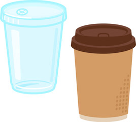 蓋付きのプラスチックカップと紙コップ