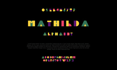 Mathilda creative geometric modern urban alphabet font. Digital abstract futuristic, fashion, sport, minimal technology typography. Simple numeric vector illustration