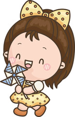 a vector of a cute girl in with a pinwheel 