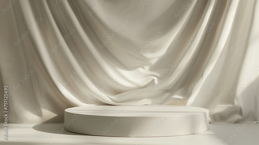 Poster empty curtains stage light on beige background for product display with generative ai.