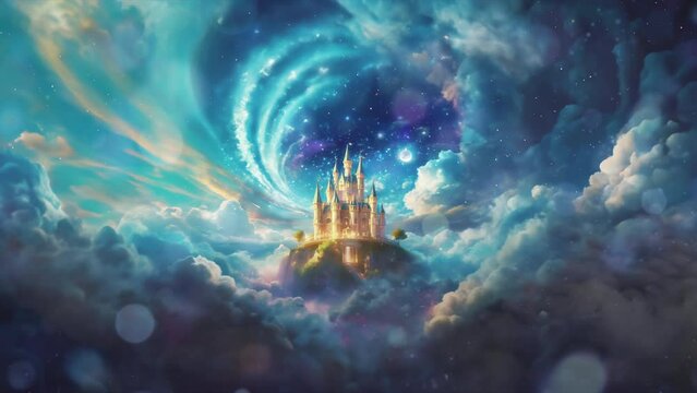 Epic castle among the colorful clouds - epic ai