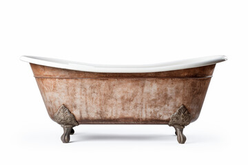 Rusting ceramic clawfoot shower bathtub isolated on white background - obrazy, fototapety, plakaty
