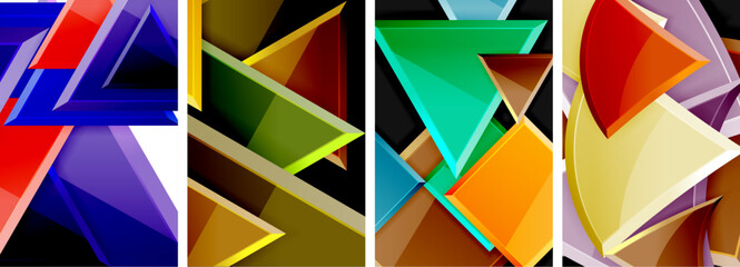 Glossy triangles geometric poster set for wallpaper, business card, cover, poster, banner, brochure, header, website
