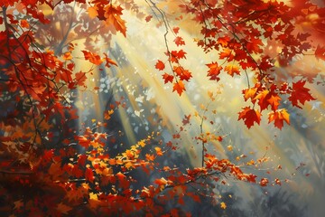 Obraz na płótnie Canvas Mystical Maple Melody: Sunlight Filtering Through Branches