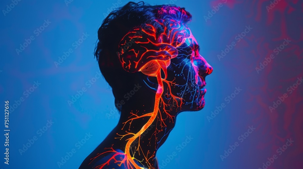 Aufkleber brain and thinking in a human head. brain nervous system concept. deep learning, artificial intellig