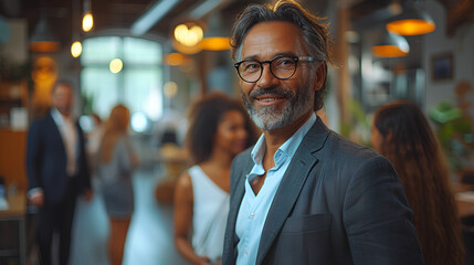 Fototapeta premium CEO - - male executive - profile shot - close-up = business casual - meeting - smiling and confident - serious - manager - executive 