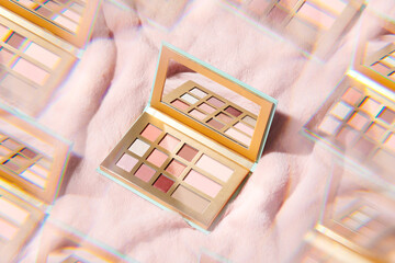 Luxury eyeshadow palette, eye shadows cosmetics product on pink