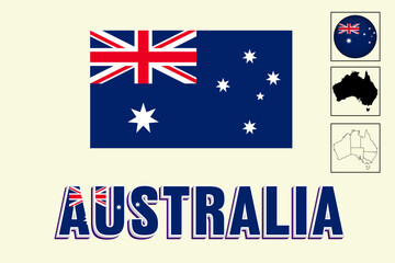 Australia map and Australia flag vector drawing