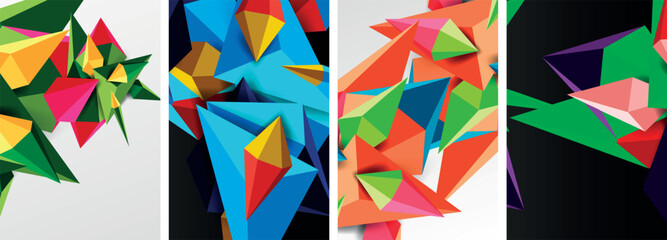 Triangle abstract concepts poster set with geometric minimal designs