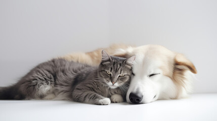 Obraz premium Best Buddies Sleeping Together. Generative AI.