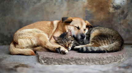 Naklejka premium Best Buddies Sleeping Together. Generative AI.