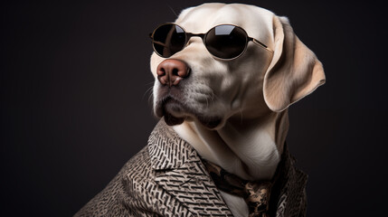 Labrador Retriever Wearing Sunglasses and Handsome Outfit. Generative AI.