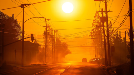 Scorching Sunlight Over Hot Cityscape. Generative AI.