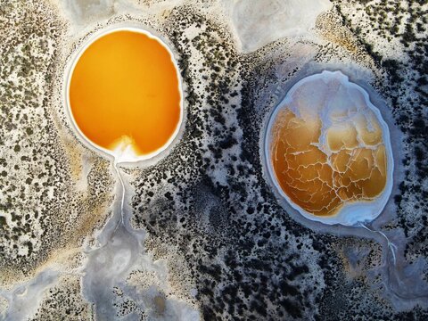 Abstract Orange Balloons, one whole one broken and cracked