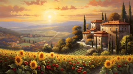 Tischdecke Sunflowers in Tuscany, Italy. Digital painting. © Iman