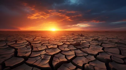 Zelfklevend Fotobehang dramatic sunset over cracked earth. Desert landscape © CREATIVE STOCK