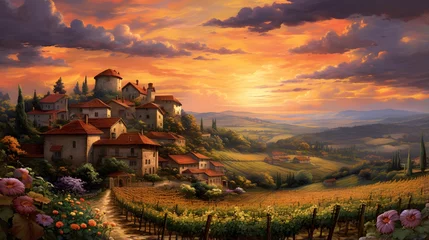 Poster Panoramic view of Tuscany, Italy at sunset. © Iman