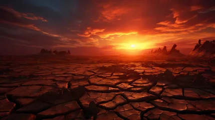 Fotobehang dramatic sunset over cracked earth. Desert landscape © CREATIVE STOCK