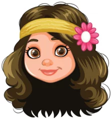 Fototapete Kinder Vector illustration of a smiling girl with a floral accessory.
