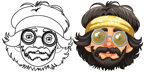 Two stylized male faces with distinctive headbands.
