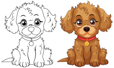 Vector illustration of a colored and outlined puppy