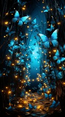 Abstract and magical image of Firefly flying in the night forest
