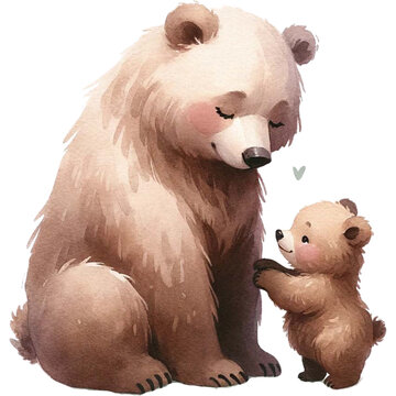  Mother and baby Bear  watercolor clipart. Ai Generate