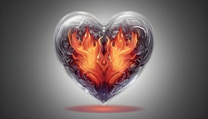 glass heart, flames on the inside