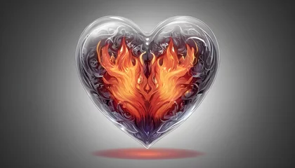 Fotobehang glass heart, flames on the inside © QasimAli