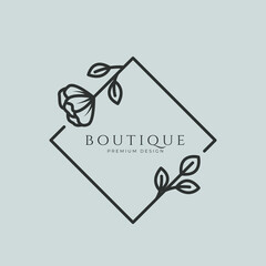 boutique logo  invitation  beauty  feminine  template  vector icon  minimalist symbol design
