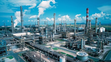 A mive industrial complex filled with various production facilities symbolizing the magnitude and significance of the petroleum industry in global economies.